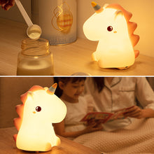 Load image into Gallery viewer, Unicorn/Dinosaur Silicone LED Night Light Pat Sensor Rechargeable Lamp Kids Bedroom Decor Cartoon Animal Night Lamp Christmas Gifts