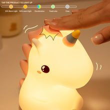 Load image into Gallery viewer, Unicorn/Dinosaur Silicone LED Night Light Pat Sensor Rechargeable Lamp Kids Bedroom Decor Cartoon Animal Night Lamp Christmas Gifts