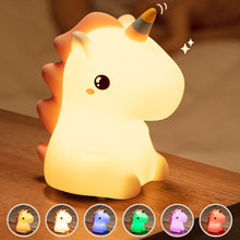 Load image into Gallery viewer, Unicorn/Dinosaur Silicone LED Night Light Pat Sensor Rechargeable Lamp Kids Bedroom Decor Cartoon Animal Night Lamp Christmas Gifts