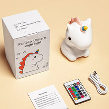 Load image into Gallery viewer, Unicorn/Dinosaur Silicone LED Night Light Pat Sensor Rechargeable Lamp Kids Bedroom Decor Cartoon Animal Night Lamp Christmas Gifts