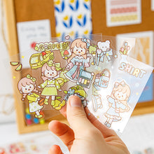 Load image into Gallery viewer, 100Sheets Bulk Stickers Creative Handbook Stickers Girl Cartoon PET Waterproof Stickers Primary School Students Cute Transparent Stickers DIY Water Cup Phone Case Stationery Stickers