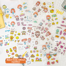 Load image into Gallery viewer, 100Sheets Bulk Stickers Creative Handbook Stickers Girl Cartoon PET Waterproof Stickers Primary School Students Cute Transparent Stickers DIY Water Cup Phone Case Stationery Stickers