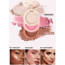 Load image into Gallery viewer, 3 in 1 Highlight Blush Contouring Makeup Palette Waterproof Long-lasting Stereoscopic Contour Face Makeup Cosmetics
