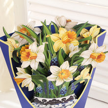 Load image into Gallery viewer, 3D Pops-up Bouquet Forever Rose/Daffodils/Lliy/Carnations Paper Flowers Tropical Bloom for Birthday Anniversary Wedding Greeting Card