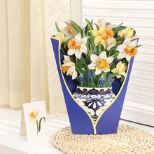 Load image into Gallery viewer, 3D Pops-up Bouquet Forever Rose/Daffodils/Lliy/Carnations Paper Flowers Tropical Bloom for Birthday Anniversary Wedding Greeting Card