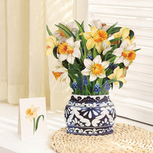 Load image into Gallery viewer, 3D Pops-up Bouquet Forever Rose/Daffodils/Lliy/Carnations Paper Flowers Tropical Bloom for Birthday Anniversary Wedding Greeting Card