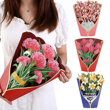 Load image into Gallery viewer, 3D Pops-up Bouquet Forever Rose/Daffodils/Lliy/Carnations Paper Flowers Tropical Bloom for Birthday Anniversary Wedding Greeting Card