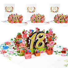 Load image into Gallery viewer, 3D Pop Up Anniversary Card 1st 10 21 30 60 Number Figure Greeting Cards for Birthday Wedding