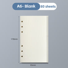 Load image into Gallery viewer, A6/A5 Loose Leaf Notebook Refill Spiral Binder Inner Page Blank Line Diary Agenda Planner School Stationery Office Supplies