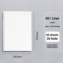 Load image into Gallery viewer, A6/A5 Loose Leaf Notebook Refill Spiral Binder Inner Page Grid Blank Line Diary Agenda Planner School Stationery Office Supplies