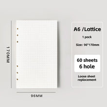 Load image into Gallery viewer, A6/A5 Loose Leaf Notebook Refill Spiral Binder Inner Page Grid Blank Line Diary Agenda Planner School Stationery Office Supplies