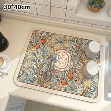 Load image into Gallery viewer, Printed Dish Drying Mat Super Absorbent Coffee Drain Pad Tableware Draining Pad Quick Dry Rug Kitchen Dinnerware Placemat