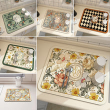 Load image into Gallery viewer, Printed Dish Drying Mat Super Absorbent Coffee Drain Pad Tableware Draining Pad Quick Dry Rug Kitchen Dinnerware Placemat