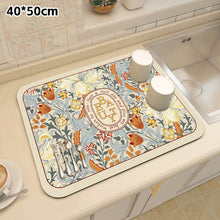 Load image into Gallery viewer, Printed Dish Drying Mat Super Absorbent Coffee Drain Pad Tableware Draining Pad Quick Dry Rug Kitchen Dinnerware Placemat