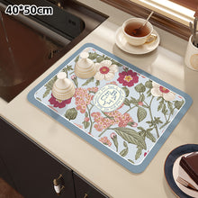 Load image into Gallery viewer, Printed Dish Drying Mat Super Absorbent Coffee Drain Pad Tableware Draining Pad Quick Dry Rug Kitchen Dinnerware Placemat