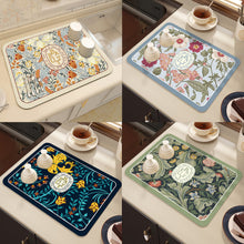 Load image into Gallery viewer, Printed Dish Drying Mat Super Absorbent Coffee Drain Pad Tableware Draining Pad Quick Dry Rug Kitchen Dinnerware Placemat
