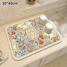 Load image into Gallery viewer, Printed Dish Drying Mat Super Absorbent Coffee Drain Pad Tableware Draining Pad Quick Dry Rug Kitchen Dinnerware Placemat