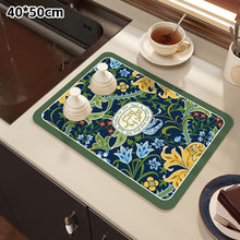 Load image into Gallery viewer, Printed Dish Drying Mat Super Absorbent Coffee Drain Pad Tableware Draining Pad Quick Dry Rug Kitchen Dinnerware Placemat