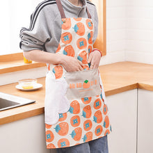Load image into Gallery viewer, 1Pc Waterproof Kitchen Apron Hand-wiping Oil-Proof Orange Pattern Cooking Apron Chef Apron With Big Pocket Women Baking BBQ Accessories