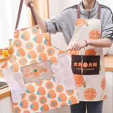 Load image into Gallery viewer, 1Pc Waterproof Kitchen Apron Hand-wiping Oil-Proof Orange Pattern Cooking Apron Chef Apron With Big Pocket Women Baking BBQ Accessories