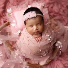 Load image into Gallery viewer, Newborn Baby Photography Props Long Wrap Chiffon Beads Flower Decoration DIY Photo Props Blanket with Headbands