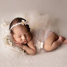 Load image into Gallery viewer, Newborn Baby Photography Props Long Wrap Chiffon Beads Flower Decoration DIY Photo Props Blanket with Headbands