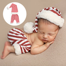 Load image into Gallery viewer, Newborn Photography Props Infants Photo Shooting Costume Christmas Outfits Baby Infants Stripe Crochet Hat+Shorts Set