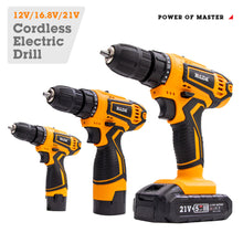 Load image into Gallery viewer, Rechargeable Handheld 12V 16.8V 21V Electric Cordless Drill Screwdriver Wireless Power Driver DC Lithium-Ion Battery Power Tool