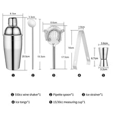 Load image into Gallery viewer, 1Set Cocktail Shaker Bar Set Stainless Steel Bartender Kit Boston Shaker/Jigger/Strainer/Bar Mixer Spoon/Tongs Party Bar Tools