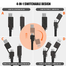 Load image into Gallery viewer, 6 in 1 Multi Fast Charging Cable Keychain PD for Apple iPhone Lightning 27W Andriod TYPE-C 60W QC 18W Fast Charging Data Cable