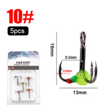 Load image into Gallery viewer, 5PCS High Carbon Steel Ice Hook Luminous Triple Hook Spiny Lure Bait Black Nickel Hook Winter Carp Bass Fishing Accessories
