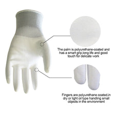 Load image into Gallery viewer, 1 Pair 13-Pin White Nylon PU Coated Palm Gloves Dustproof Anti-Slip Wear-Resistant Mechanical Maintenance Handling Labor Protection Gloves