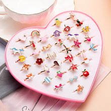 Load image into Gallery viewer, 12/36PCS Shiny Adjustable Children's Cartoon Rings Candy Flower Diamond Bow Shape Ring Set Jewellery Rings Kid Girls Toys