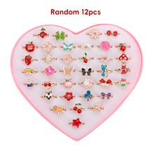 Load image into Gallery viewer, 12/36PCS Shiny Adjustable Children's Cartoon Rings Candy Flower Diamond Bow Shape Ring Set Jewellery Rings Kid Girls Toys
