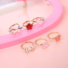 Load image into Gallery viewer, 12/36PCS Shiny Adjustable Children's Cartoon Rings Candy Flower Diamond Bow Shape Ring Set Jewellery Rings Kid Girls Toys