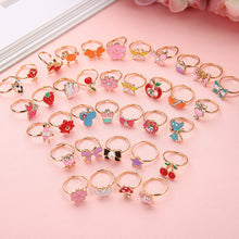 Load image into Gallery viewer, 12/36PCS Shiny Adjustable Children's Cartoon Rings Candy Flower Diamond Bow Shape Ring Set Jewellery Rings Kid Girls Toys