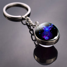 Load image into Gallery viewer, Creative 12 Constellation Luminous Key Ring Time Stone Double-Sided Glass Ball Metal Keychain Pendant Key Chain Accessories