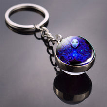 Load image into Gallery viewer, Creative 12 Constellation Luminous Key Ring Time Stone Double-Sided Glass Ball Metal Keychain Pendant Key Chain Accessories