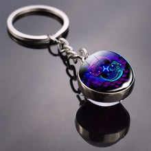 Load image into Gallery viewer, Creative 12 Constellation Luminous Key Ring Time Stone Double-Sided Glass Ball Metal Keychain Pendant Key Chain Accessories