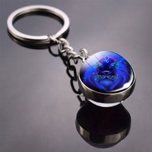 Load image into Gallery viewer, Creative 12 Constellation Luminous Key Ring Time Stone Double-Sided Glass Ball Metal Keychain Pendant Key Chain Accessories