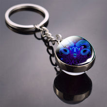 Load image into Gallery viewer, Creative 12 Constellation Luminous Key Ring Time Stone Double-Sided Glass Ball Metal Keychain Pendant Key Chain Accessories