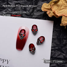 Load image into Gallery viewer, 1pc Retro Dark Gothic Punk Style Alloy 3D Nail Art Charms Heart Skeleton Spider Cross Design for Halloween Nails Decoration Accessories