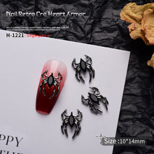 Load image into Gallery viewer, 1pc Retro Dark Gothic Punk Style Alloy 3D Nail Art Charms Heart Skeleton Spider Cross Design for Halloween Nails Decoration Accessories