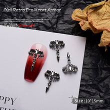 Load image into Gallery viewer, 1pc Retro Dark Gothic Punk Style Alloy 3D Nail Art Charms Heart Skeleton Spider Cross Design for Halloween Nails Decoration Accessories