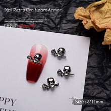Load image into Gallery viewer, 1pc Retro Dark Gothic Punk Style Alloy 3D Nail Art Charms Heart Skeleton Spider Cross Design for Halloween Nails Decoration Accessories