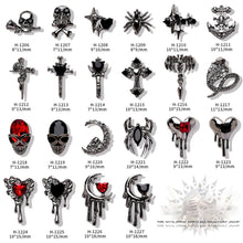 Load image into Gallery viewer, 1pc Retro Dark Gothic Punk Style Alloy 3D Nail Art Charms Heart Skeleton Spider Cross Design for Halloween Nails Decoration Accessories