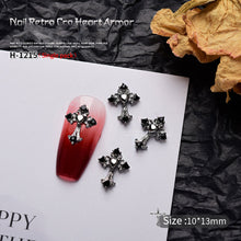 Load image into Gallery viewer, 1pc Retro Dark Gothic Punk Style Alloy 3D Nail Art Charms Heart Skeleton Spider Cross Design for Halloween Nails Decoration Accessories