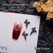 Load image into Gallery viewer, 1pc Retro Dark Gothic Punk Style Alloy 3D Nail Art Charms Heart Skeleton Spider Cross Design for Halloween Nails Decoration Accessories