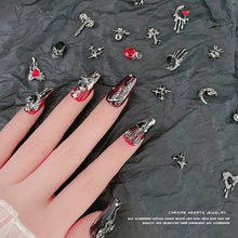 Load image into Gallery viewer, 1pc Retro Dark Gothic Punk Style Alloy 3D Nail Art Charms Heart Skeleton Spider Cross Design for Halloween Nails Decoration Accessories