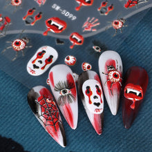 Load image into Gallery viewer, Halloween Fun Gothic Nails Stiletto Embossed Stickers Black Belt Pumpkin Spider Skull Web Gel Polish Engraved Nail Decor Nail Sticker